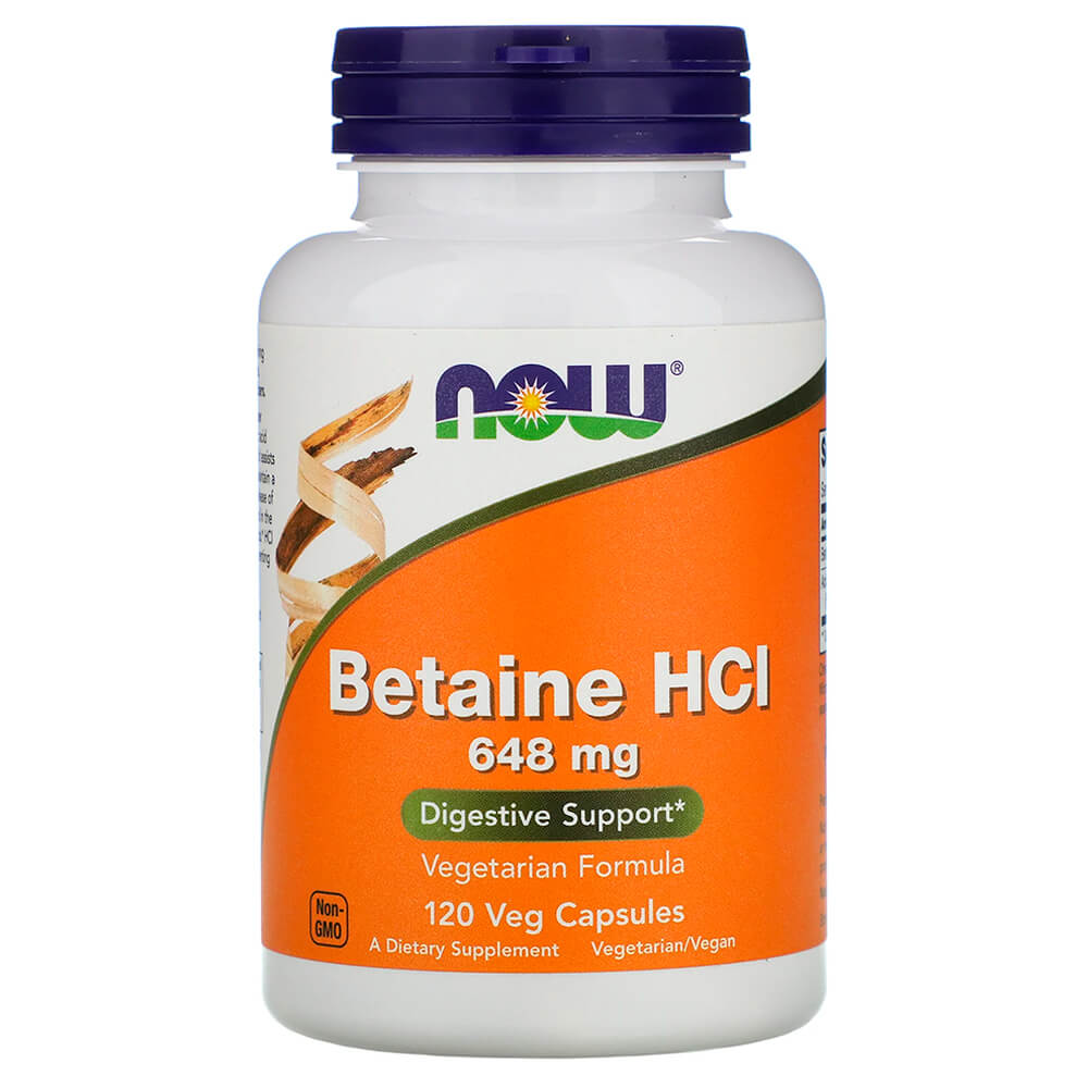 NOW Нормалізація кислотності шлунка Betaine HCI 648 mg 120 vcaps